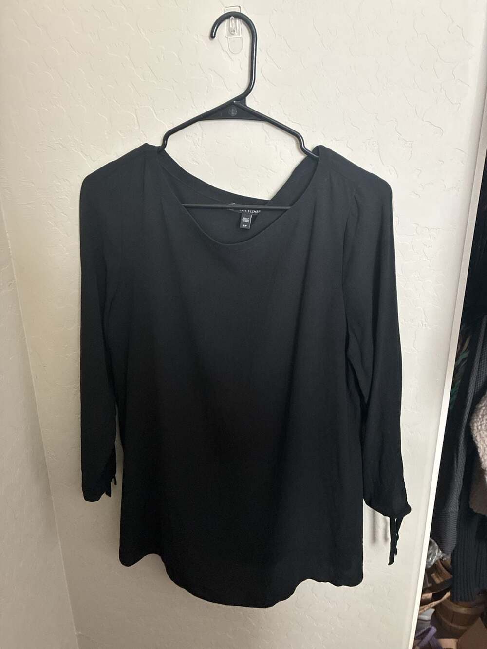 Eileen Fisher Black 100% Silk Long Sleeve Tunic Blouse with Tie Cuffs